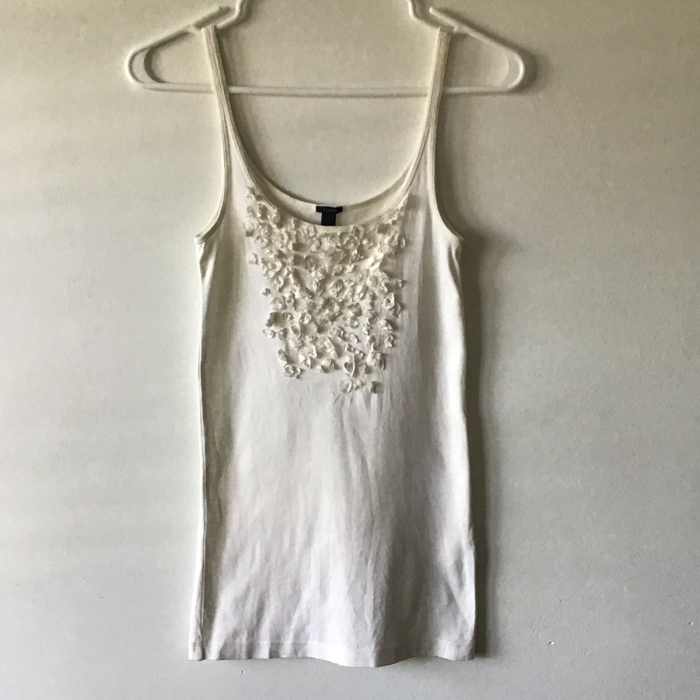 J CREW white tank‎ with floral design 100 cotton S